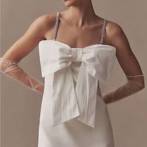 NEW BHLDN Ivory Dress, Bow Crystal Straps wedding rehearsal showers XS Anthro